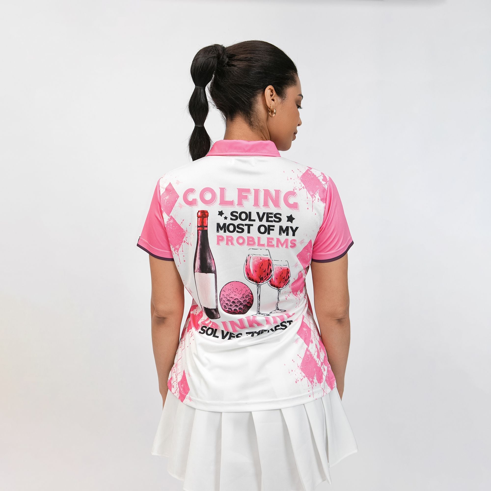 Golfing And Drinking Solve My Problems Short Sleeve Women Polo Shirt