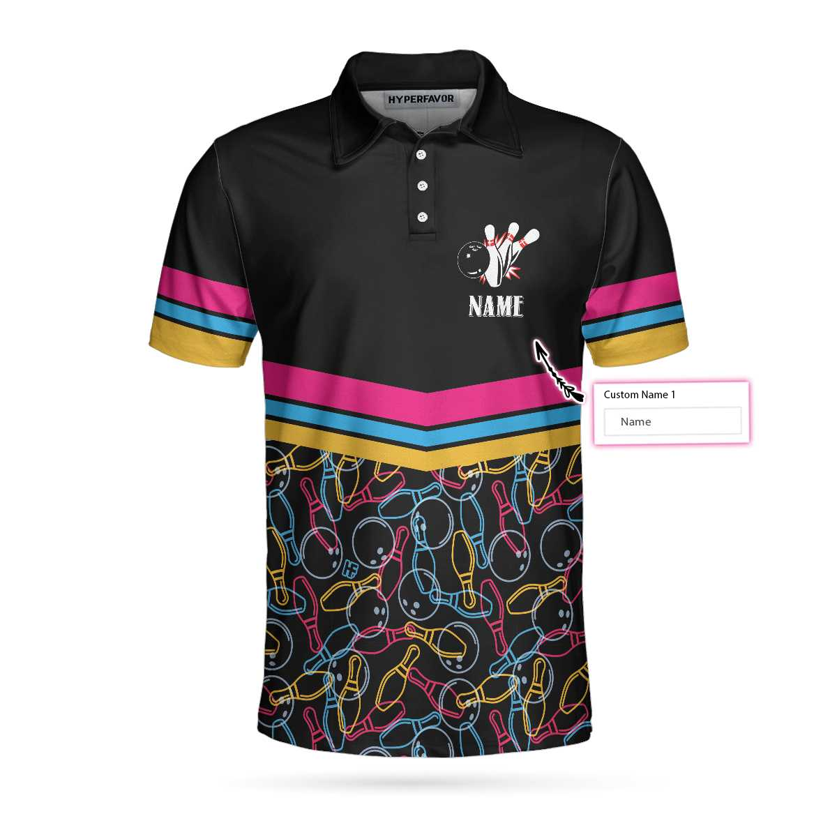 Personalized Bowling Custom Polo Shirt, Colorful Pins Bowling Shirt For Men, Gift For Bowling Lovers