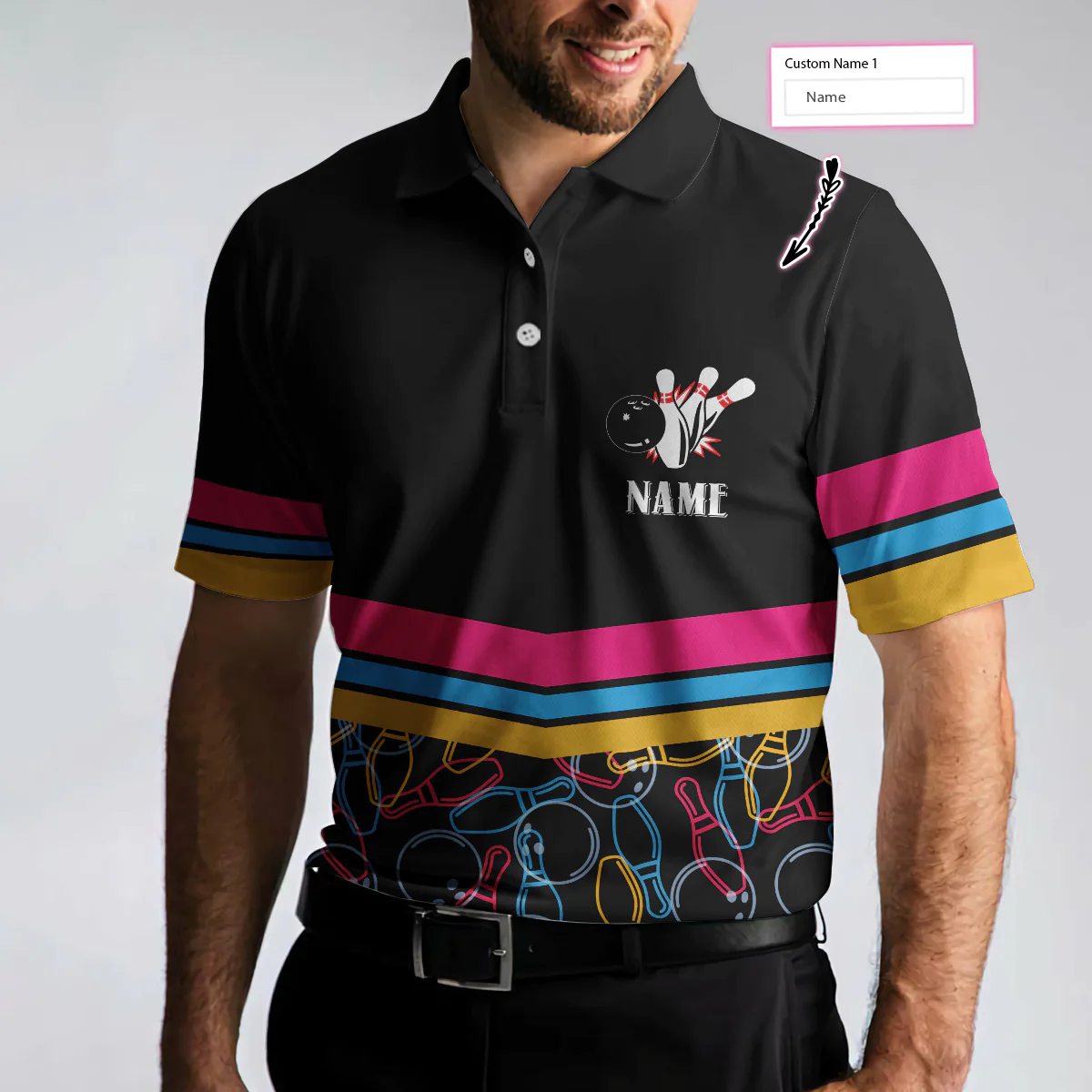 Personalized Bowling Custom Polo Shirt, Colorful Pins Bowling Shirt For Men, Gift For Bowling Lovers