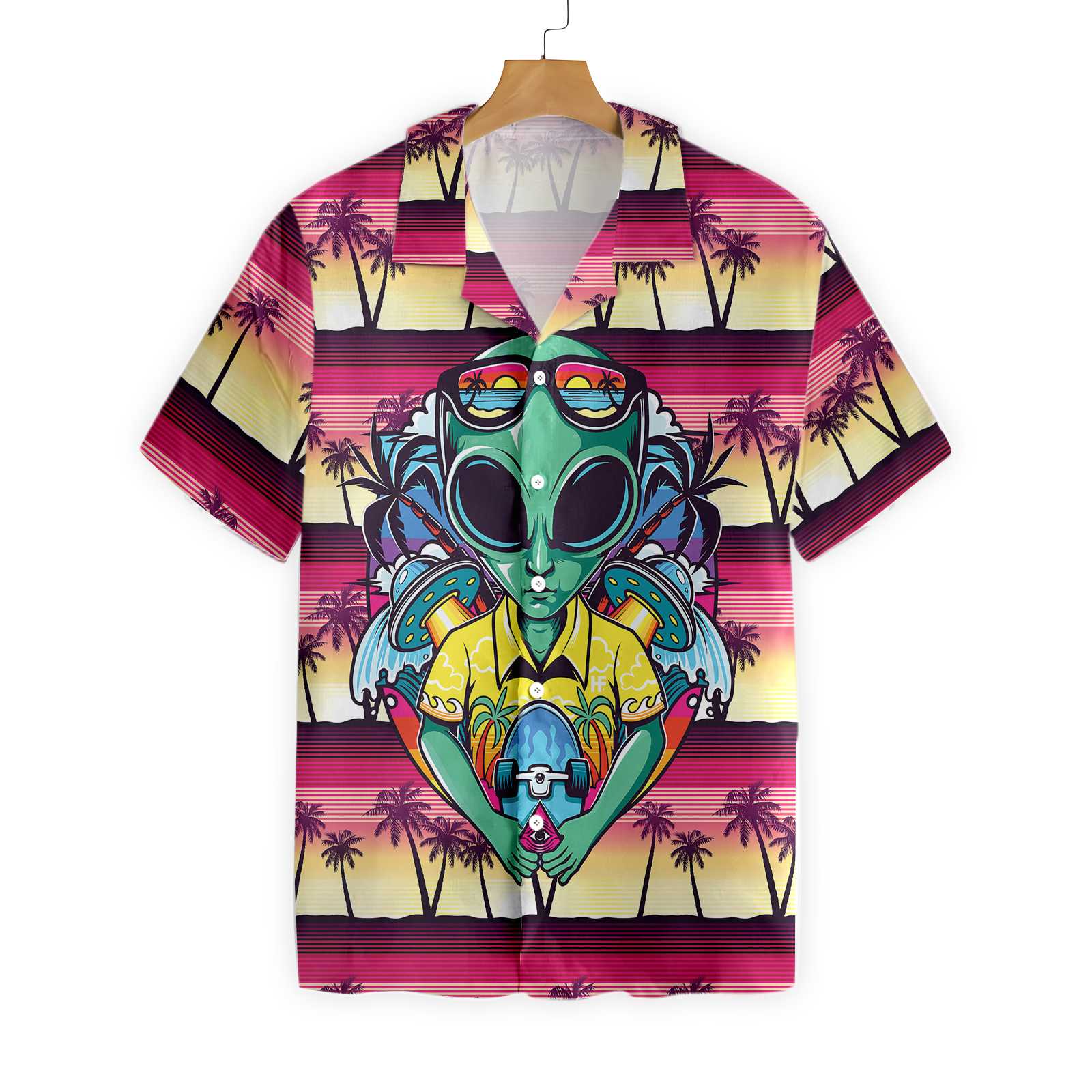 Alien With Skate Shirt For Men Hawaiian Shirt