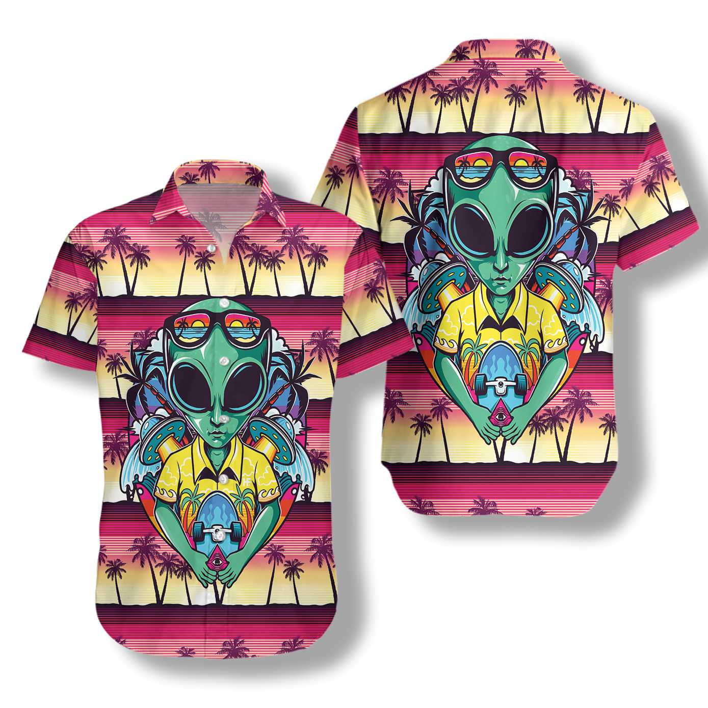 Alien With Skate Shirt For Men Hawaiian Shirt