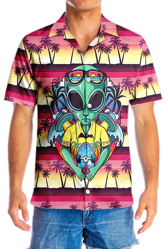 Alien With Skate Shirt For Men Hawaiian Shirt