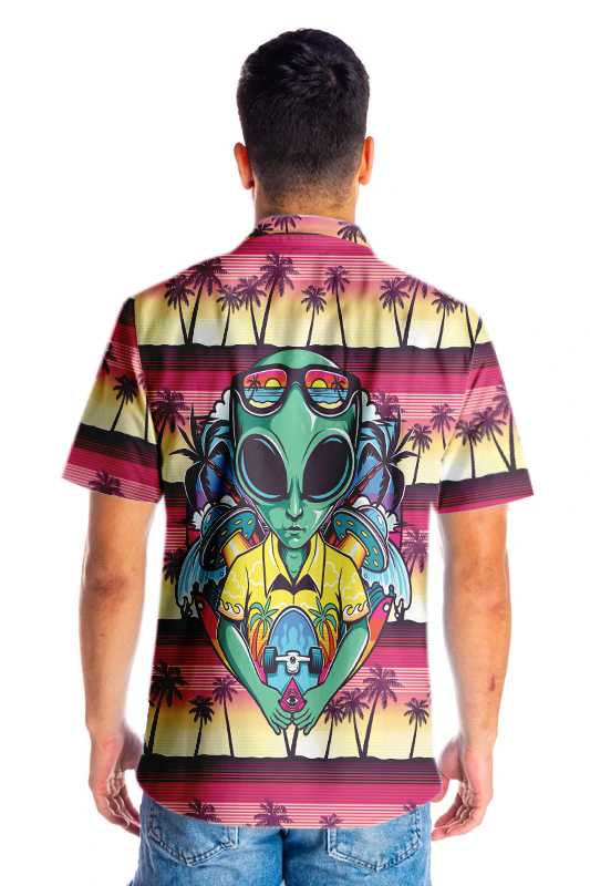 Alien With Skate Shirt For Men Hawaiian Shirt