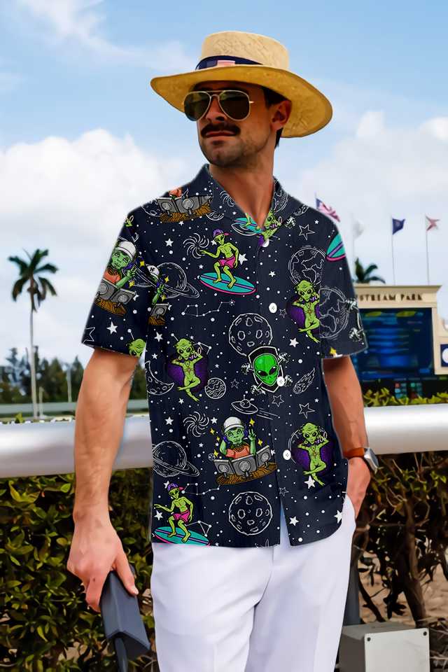 Aliens Night Sky Hawaiian Shirt
