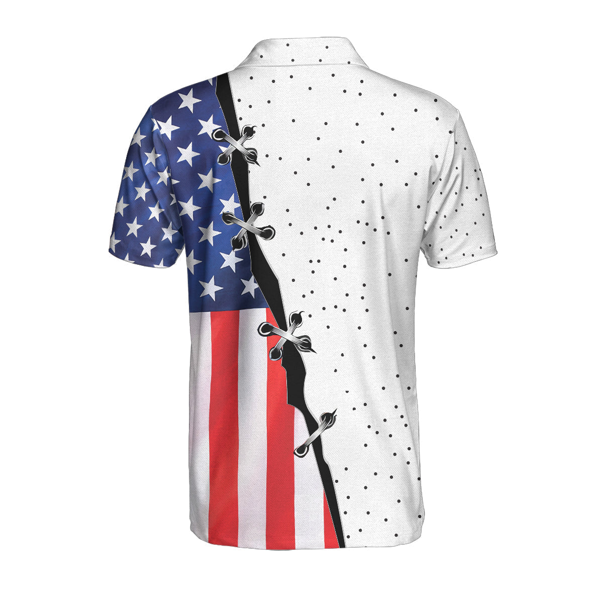 American Flag Disc Golf Custom Polo Shirt, Dot Pattern Disc Golf Shirt For Men, Personalized Disc Golf Shirt
