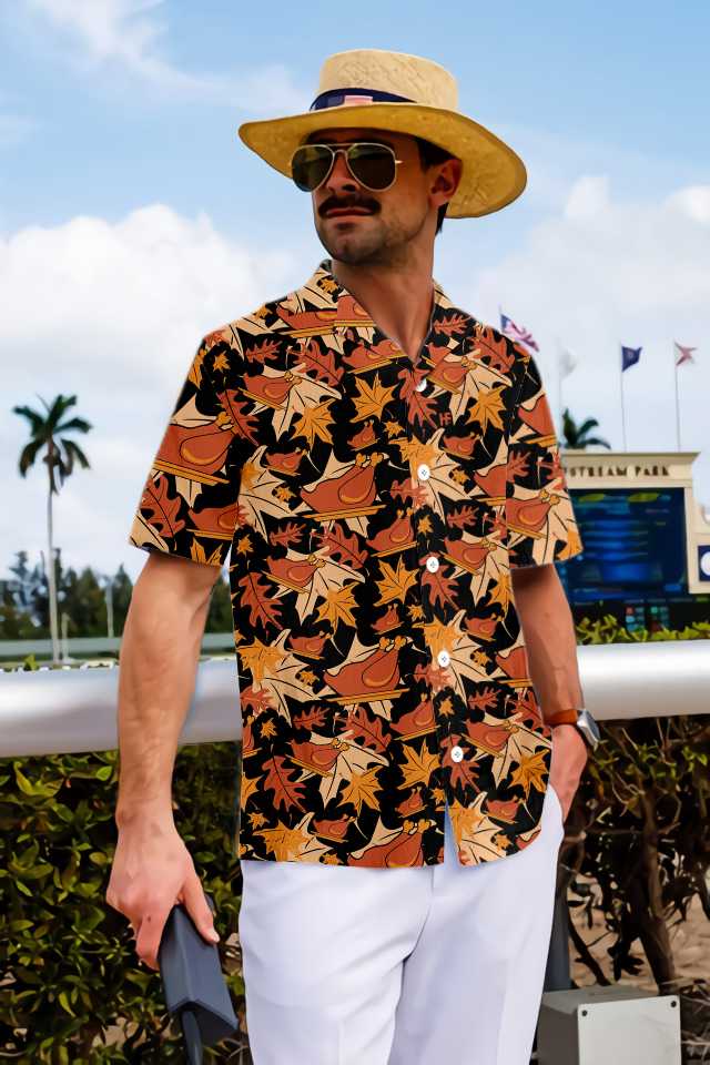 Autumnal Leaves With Turkey Meat Hawaiian Shirt, Best Gift For Thanksgiving Day