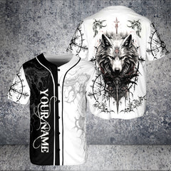 Black White Yinyang Wolf Custom Baseball Jersey - HYPERFAVOR