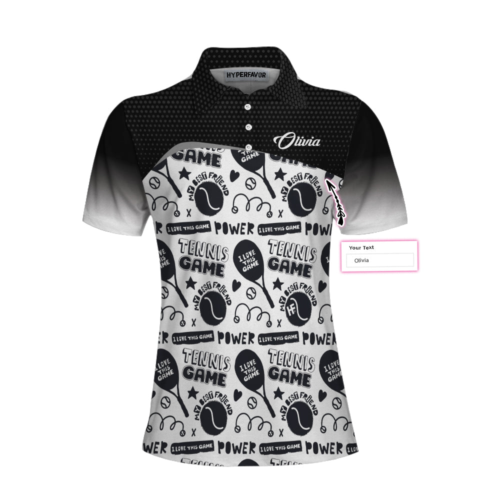 Black And White I Love Tennis Game Custom Short Sleeve Women Polo Shirt