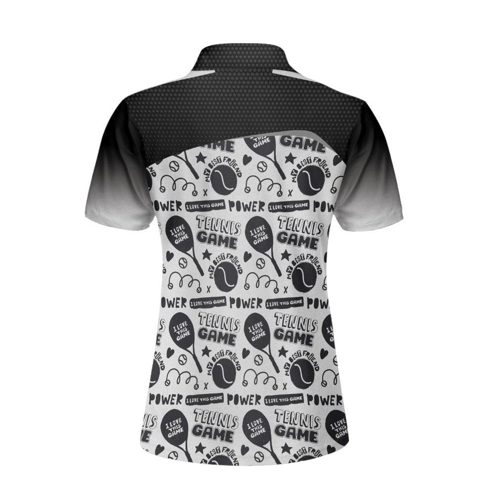 Black And White I Love Tennis Game Custom Short Sleeve Women Polo Shirt
