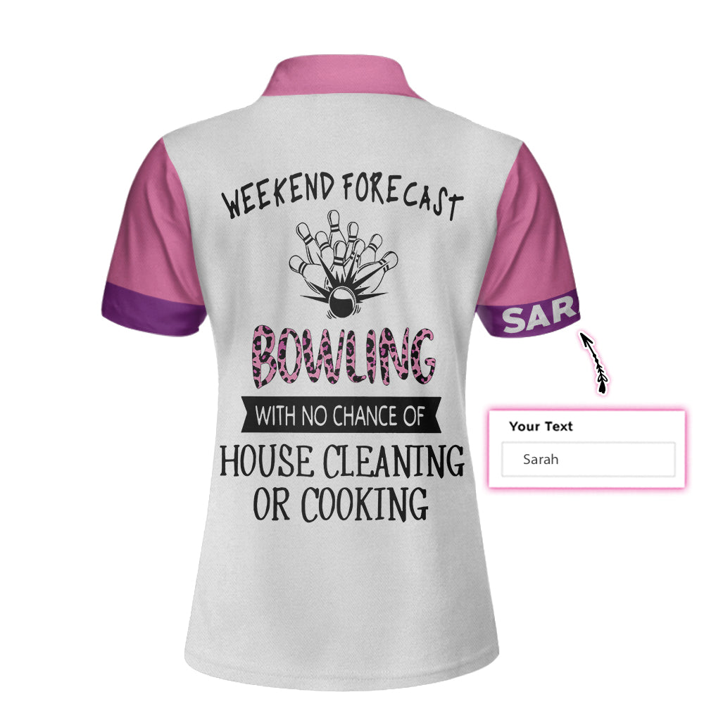 Bowling With No Chance Of House Cleaning Custom Short Sleeve Women Polo Shirt, Pink Leopard Bowling Shirt