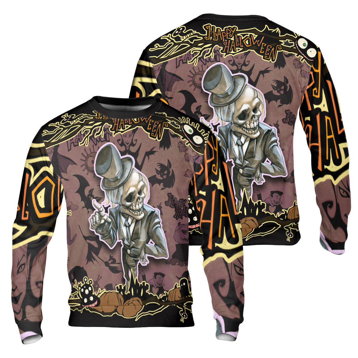 Cartoon Halloween Illustration Frame Of Diverse Evil Sweatshirt