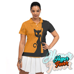 Vintage Single Silhouette Cat Women Polo - HYPERFAVOR