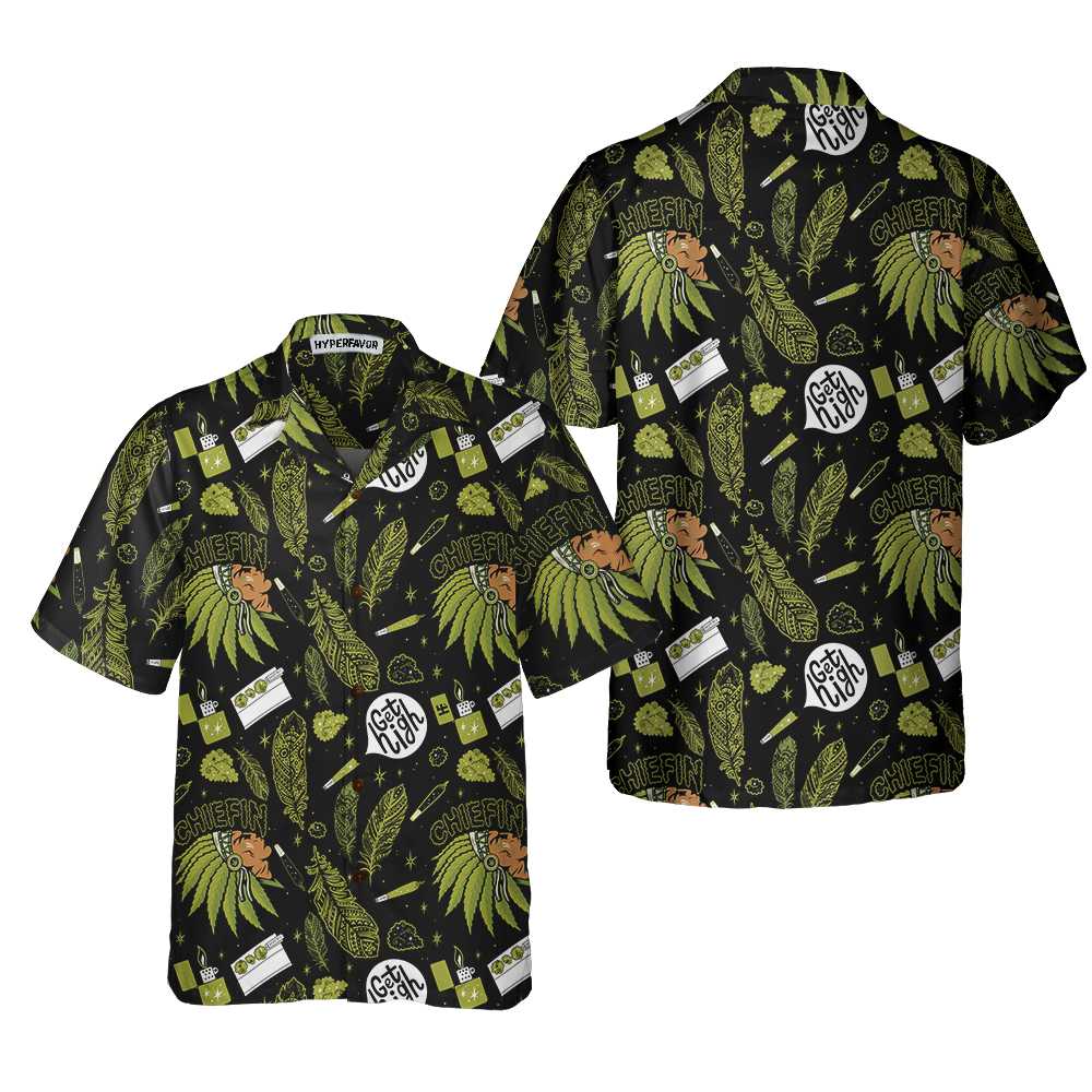 Chiefin Native American Hawaiian Shirt, Green Pattern American Indian Shirt