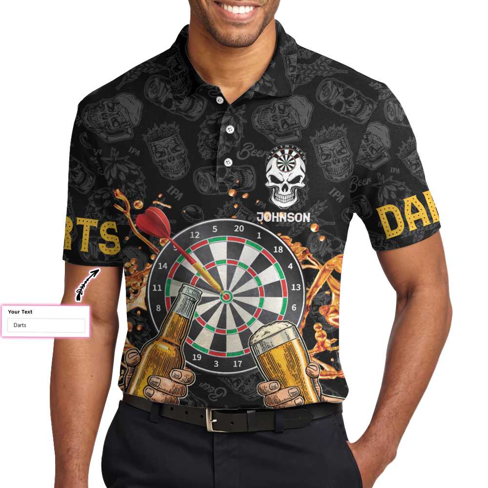 Darts And Beer Lover Shirt For Men Custom Polo Shirt, Personalized Dart Shirt For Men Polo Style Dart Shirt