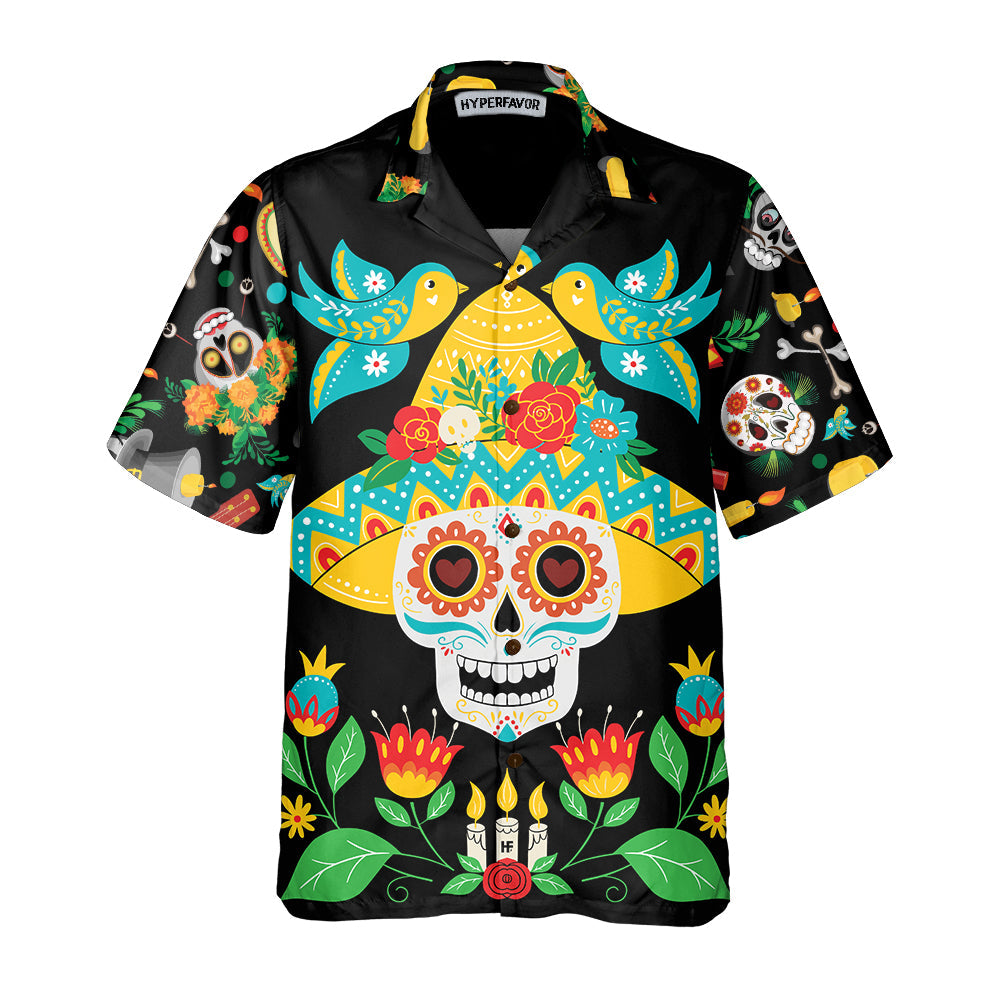 Day Of Dead Sugar Skull And Guitar Hawaiian Shirt, Funny Mexican Skull Halloween Shirt, Best Halloween Gift