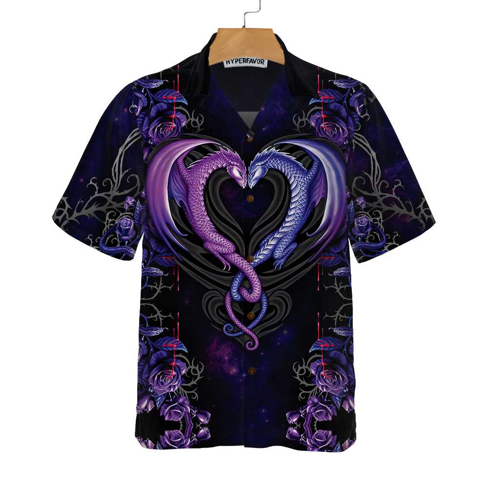 Dragons & The Love Flower Hawaiian Shirt, Unique Shirt With Dragon Couple And Roses