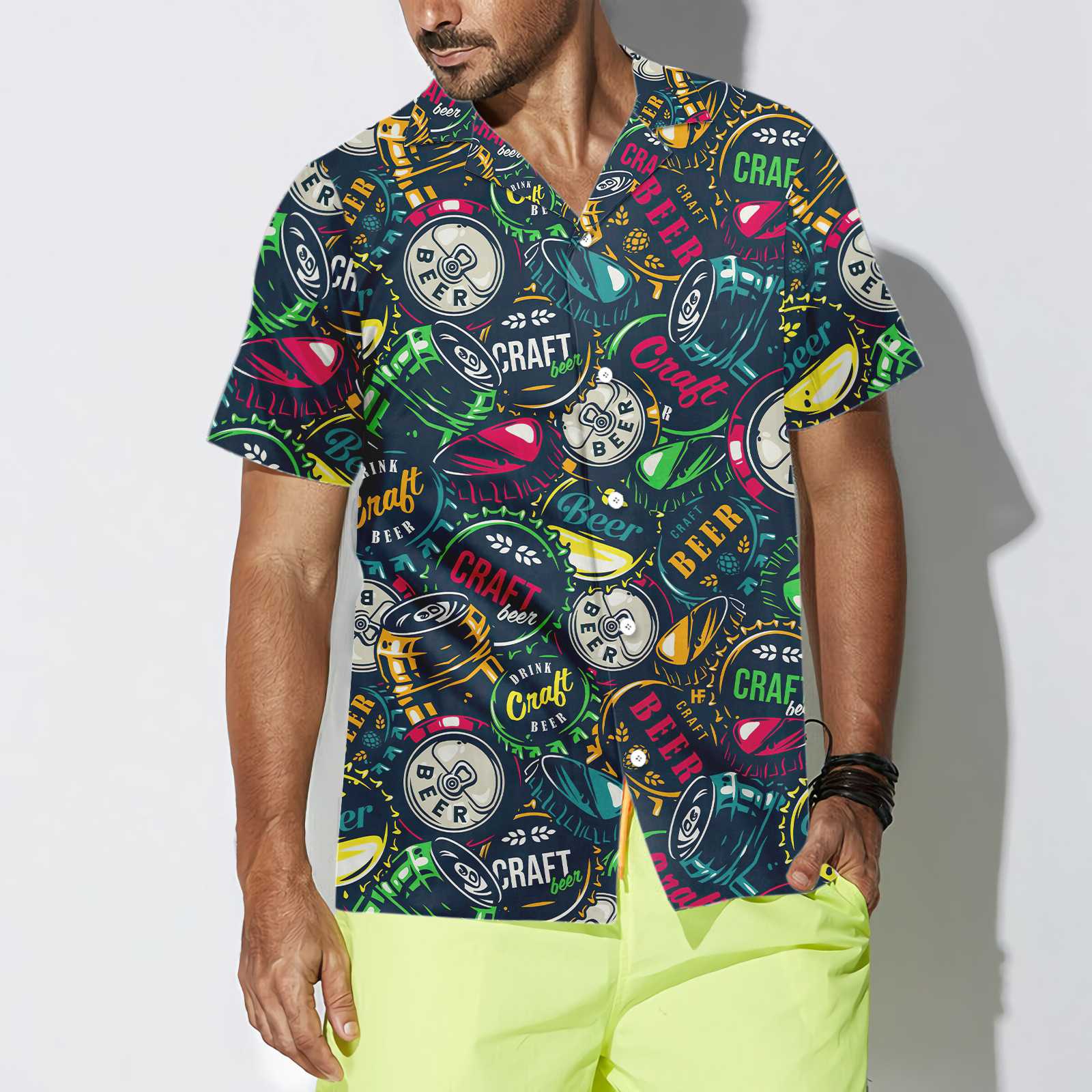 Drink Craft Beer Hawaiian Shirt, Beer Bottle Cap Patterns Shirt, Best Gift For Beer Lovers