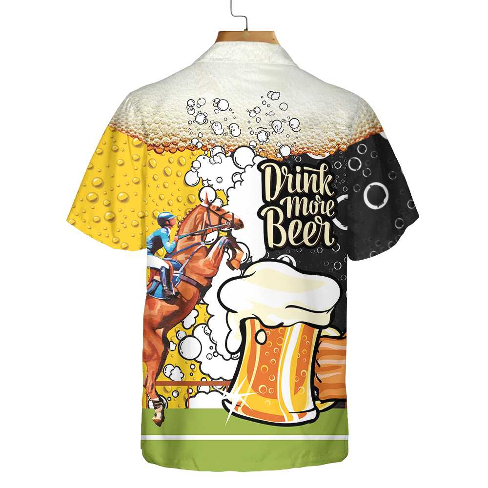 Drink More Beer And Racing Horse Hawaiian Shirt, Beer Mug Pattern Shirt, Beer Hawaiian Shirt, Best Gift For Beer Lovers