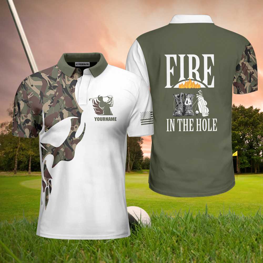 Fire In The Hole Veteran Custom Polo Shirt, Camouflage Veteran Shirt For Veteran Golfers, Customized Golf Gift