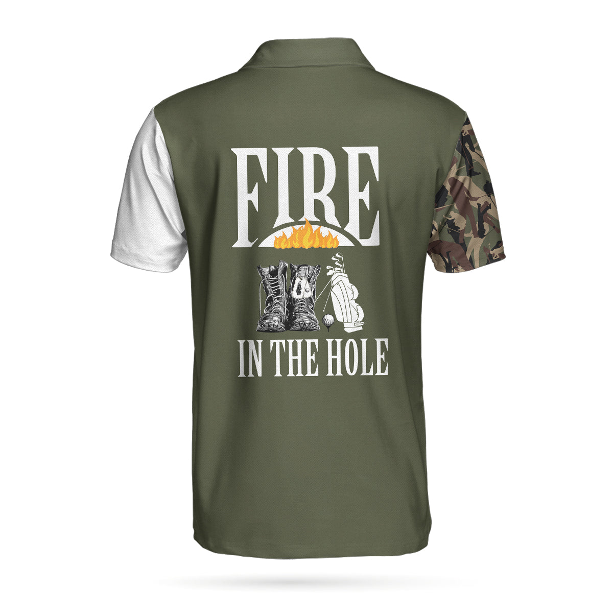 Fire In The Hole Veteran Custom Polo Shirt, Camouflage Veteran Shirt For Veteran Golfers, Customized Golf Gift