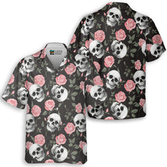 Rose Flower Skull Pattern Hawaiian Shirt - HYPERFAVOR