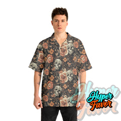 Vintage Flower Skull Pattern For Men, For Woman Hawaiian Shirt - HYPERFAVOR
