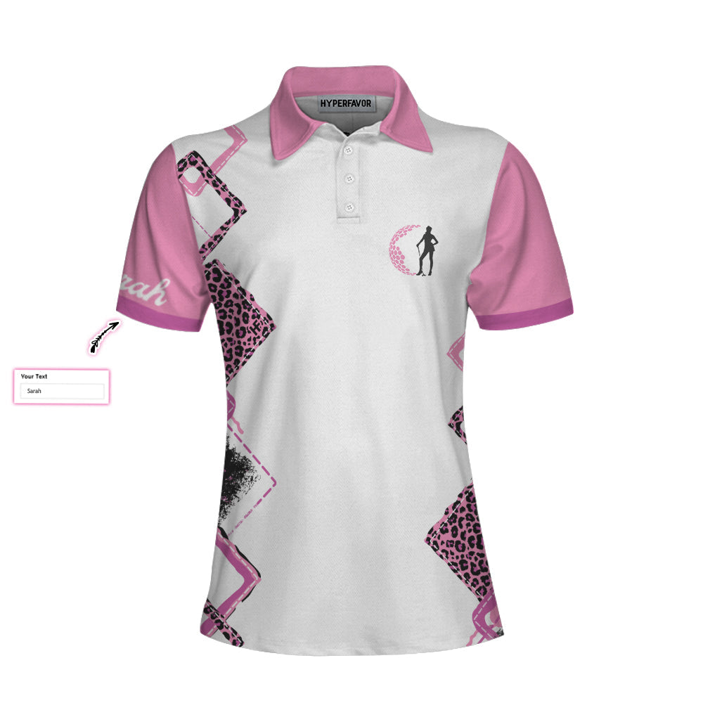 Golf Act Like A Lady Custom Women Short Sleeve Polo Shirt, Personalized Leopard Pattern Shirt With Sayings