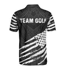HYPERFAVOR Personalized Black And White Tribal Skull US Flag Golf Polo Shirt