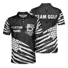HYPERFAVOR Personalized Black And White Tribal Skull US Flag Golf Polo Shirt
