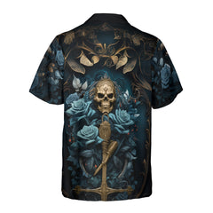 HYPERFAVOR Dark Blue Gothic Dragon Skull & Rose Hawaiian Shirt