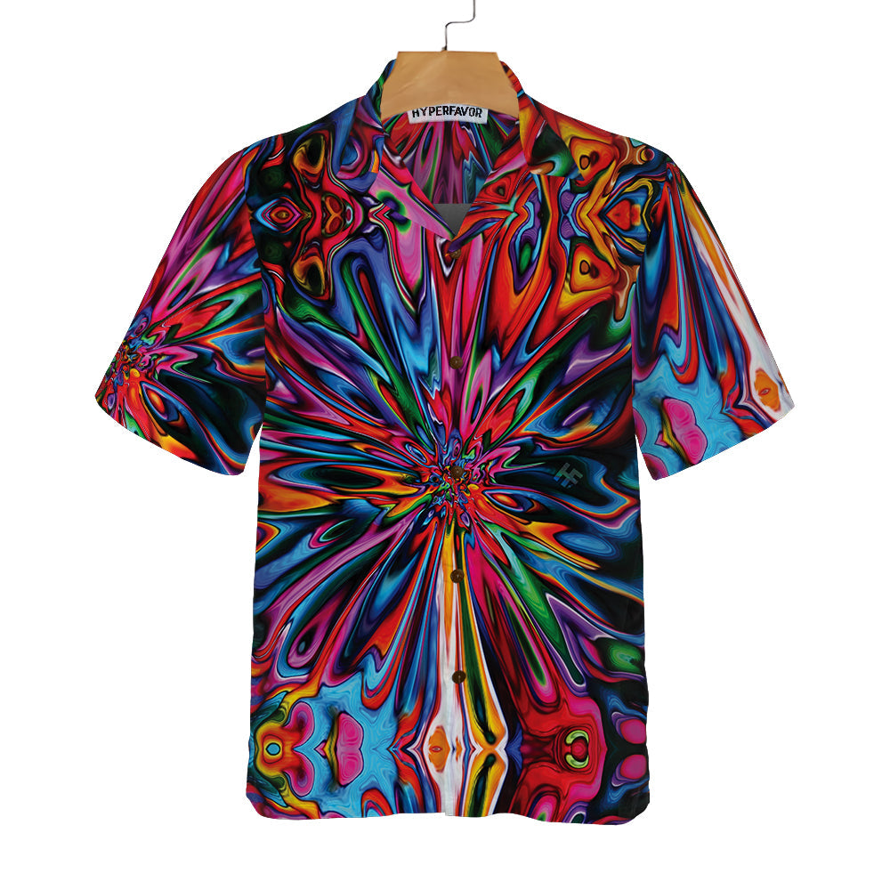 Hippie Colorful Kaleidoscope Hawaiian Shirt, Abstract Hippie Art Shirt, Unique Hippie Gift