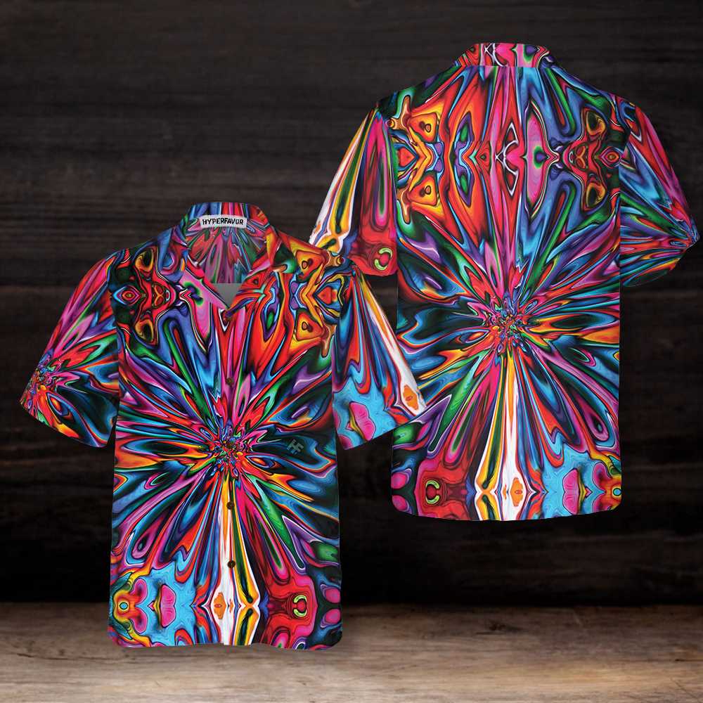 Hippie Colorful Kaleidoscope Hawaiian Shirt, Abstract Hippie Art Shirt, Unique Hippie Gift