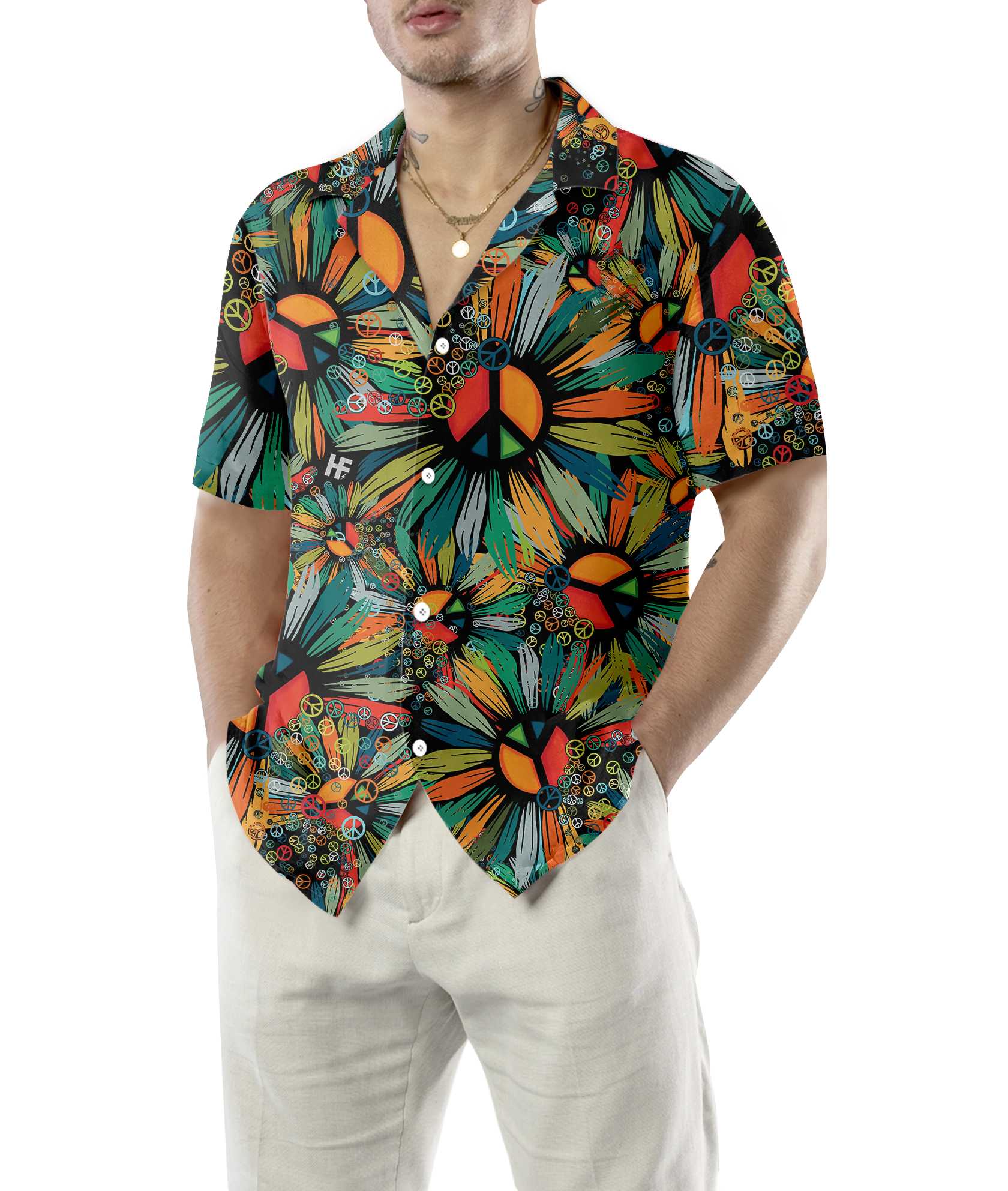 Hippie Soul Hawaiian Shirt, Floral Hippie Peace Signs Shirt
