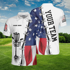 HYPERFAVOR Personalized American Flag Disc Golf Custom Polo Shirt