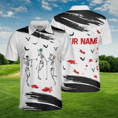 HYPERFAVOR Personalized Funny Skeleton Playing Golf Premium Polo Shirt