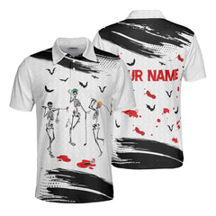 HYPERFAVOR Personalized Funny Skeleton Playing Golf Premium Polo Shirt