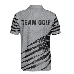 HYPERFAVOR Personalized Grey Tribal Skull US Flag Golf Polo Shirt