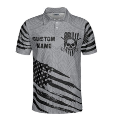 HYPERFAVOR Personalized Grey Tribal Skull US Flag Golf Polo Shirt