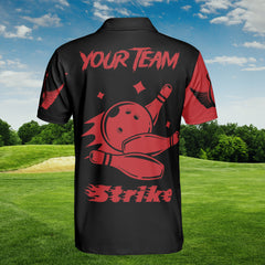HYPERFAVOR Strike Red Flaming Bowling Ball Custom Polo Shirt