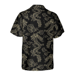 HYPERFAVOR Black Gold Chinse Traditional Dragon Hawaiian Shirt