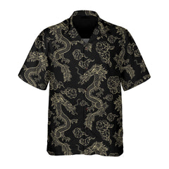 HYPERFAVOR Black Gold Chinse Traditional Dragon Hawaiian Shirt