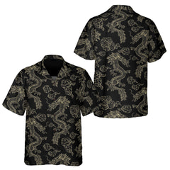 HYPERFAVOR Black Gold Chinse Traditional Dragon Hawaiian Shirt