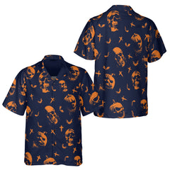 HYPERFAVOR Skull Pumpkin Pattern Halloween Hawaiian Shirt