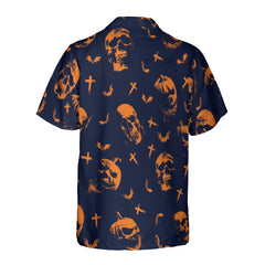 HYPERFAVOR Skull Pumpkin Pattern Halloween Hawaiian Shirt