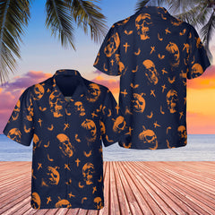 HYPERFAVOR Skull Pumpkin Pattern Halloween Hawaiian Shirt