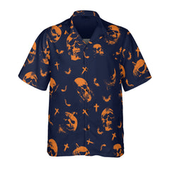 HYPERFAVOR Skull Pumpkin Pattern Halloween Hawaiian Shirt