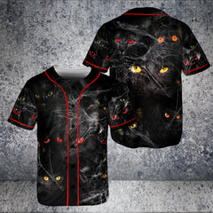HYPERFAVOR Halloween Scary Black Cat Premium Baseball Jersey
