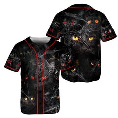 HYPERFAVOR Halloween Scary Black Cat Premium Baseball Jersey