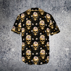 HYPERFAVOR Rose And Gold Skull Pattern Baseball Jersey