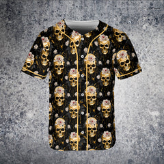 HYPERFAVOR Rose And Gold Skull Pattern Baseball Jersey